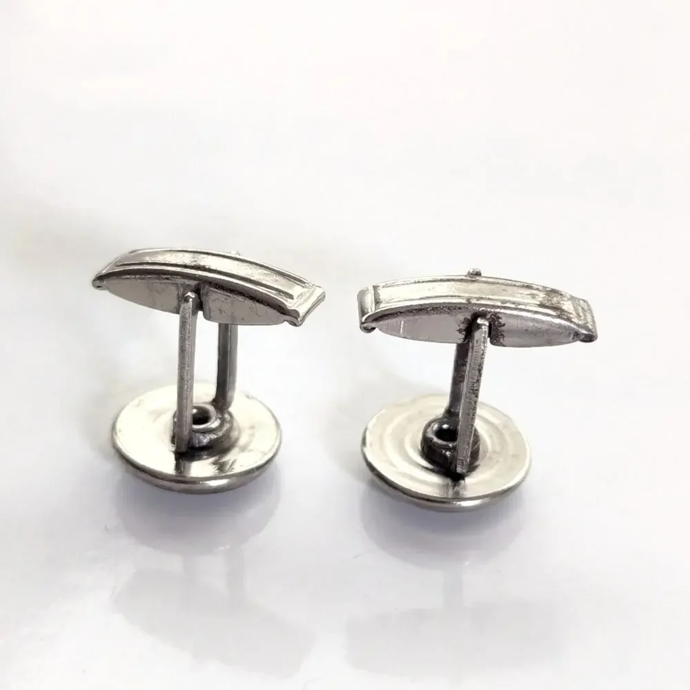 Vintage Estate 50s Silver Tone Moonglow Thermoset Cabochon Cufflinks